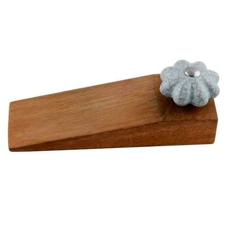 Baby Blue Crackle Wooden Door Stopper